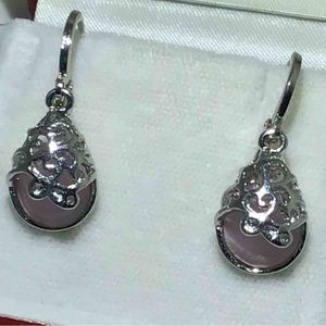 925 silver plated pink dangle earrings